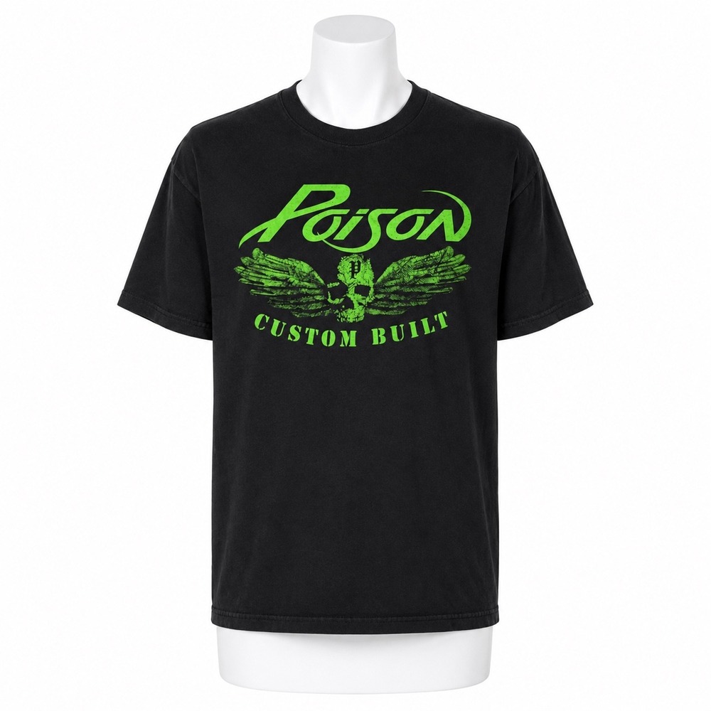 Vintage‎ Poison Custom Built Rock N Roll Band Tee Double Sided Black Mens Medium